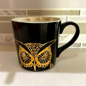 20 oz gold color Owl 🦉 “ Love Hoo You Are “ black and white ceramic mug